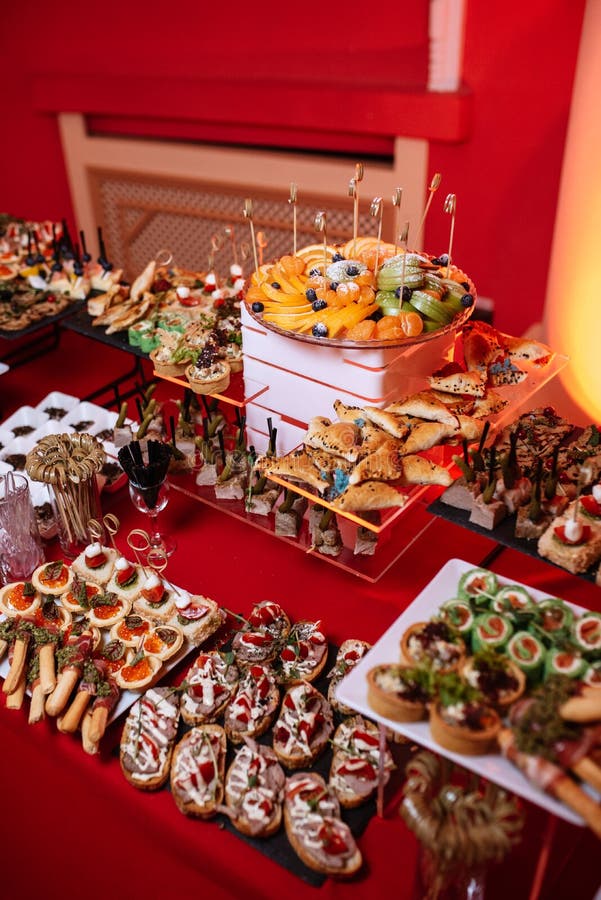 Buffet with Alcohol and Snacks Stock Image Image of wood
