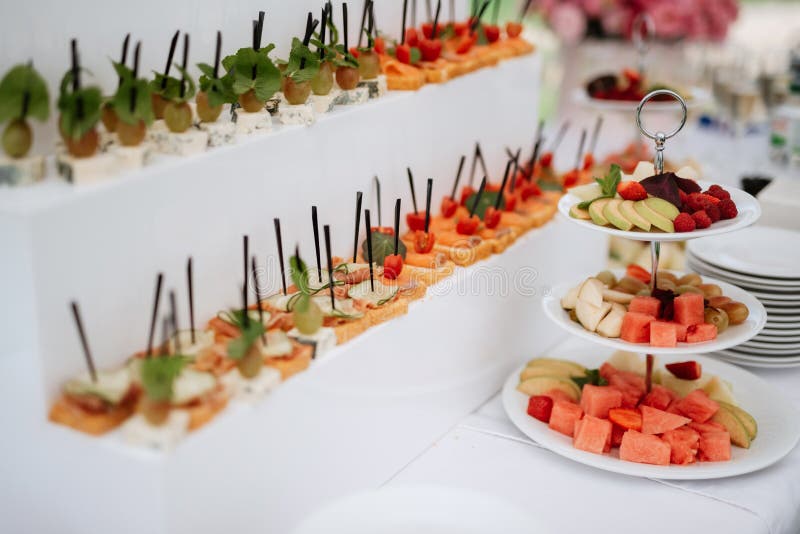 Welcome Buffet with Alcohol and Snacks Stock Image - Image of wood