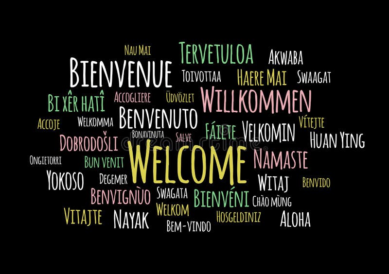 Welcome In Different Languages Wordcloud Vector On Black Background