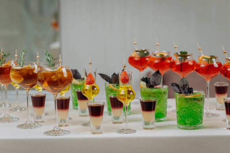 Drink with Cocktail Glasses and Drinks at an Event. Alcoholic