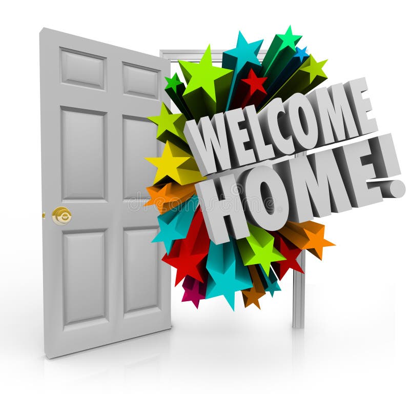 Welcome Home 3d Stars Open Door Greeting Homecoming Stock Illustration