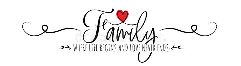 Family where love begins love never ends, vector