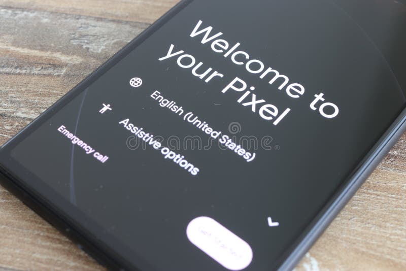 Welcome screen of new Pixel 6 phone. The Pixel 6 and Pixel 6 Pro were officially announced on October 19, 2021 at the Pixel Fall Launch event. MIAMI, FLORIDA USA - 12-06-2021