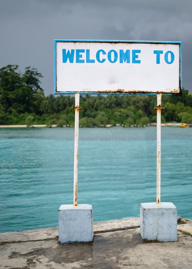 Welcome Sign Board at a Port stock image Welcome Sign Board at a Port stock image