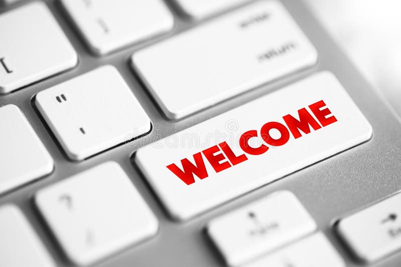Welcome text button on keyboard, concept background