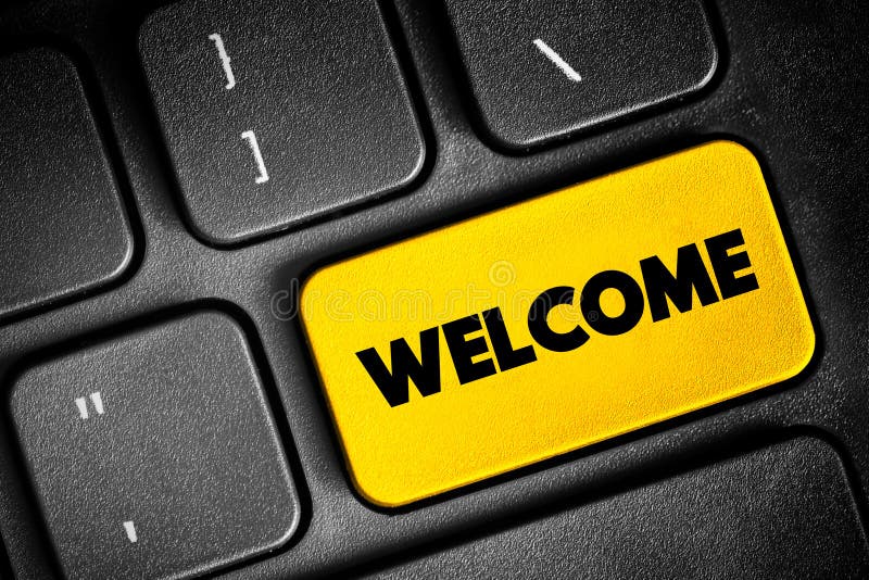 Welcome text button on keyboard, concept background stock image