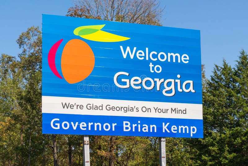 Welcome To Georgia Roadside Sign Editorial Stock Photo - Image of