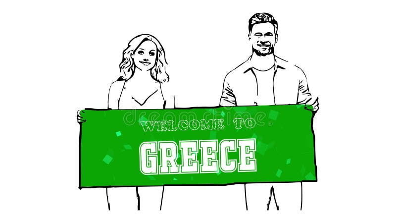 Welcome to Greece Animation Digital Board stock illustration