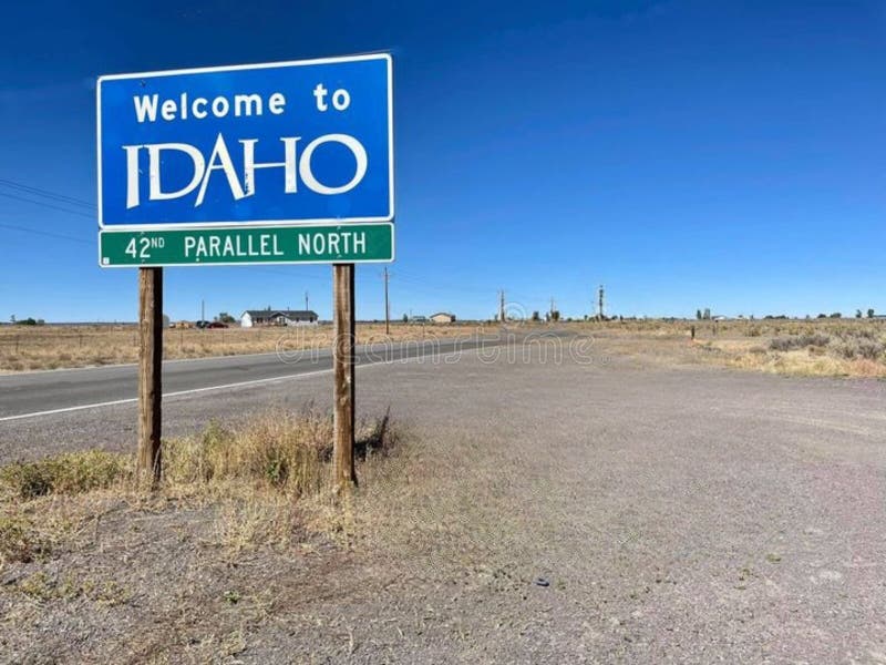 Welcome to the Idaho State Sign. State border. stock image
