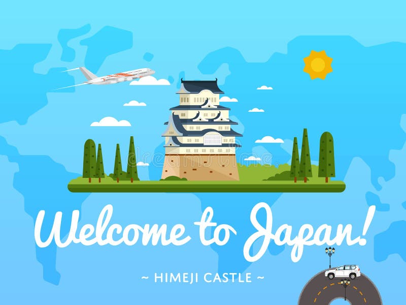 Welcome to Japan poster with famous attraction