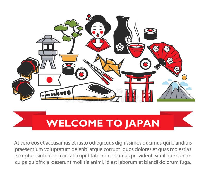 Welcome To Japan Japanese Symbols Banner Traveling and Tourism Stock ...