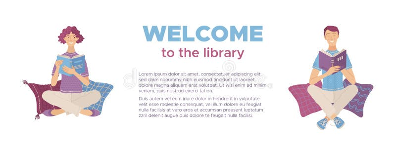 Welcome To the Library Banner Stock Illustration - Illustration of