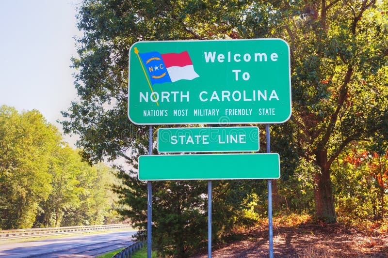 Welcome to North Carolina road sign stock images