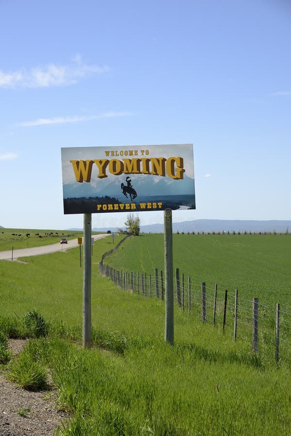 Welcome To Wyoming State Sign Stock Photo Image Of Space Fields