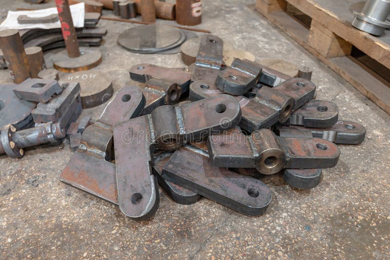 Welded Parts with a Hole after Welding are in the Warehouse Stock Photo