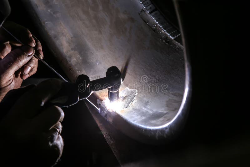 Welder Repairs Aluminum Car Wheel Stock Photo Image of repair, flame