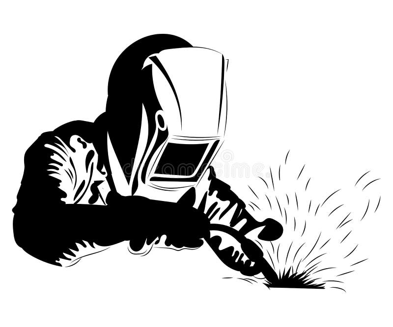 Welder Welds Metal. Black and White Illustration of a Welder in Work ...