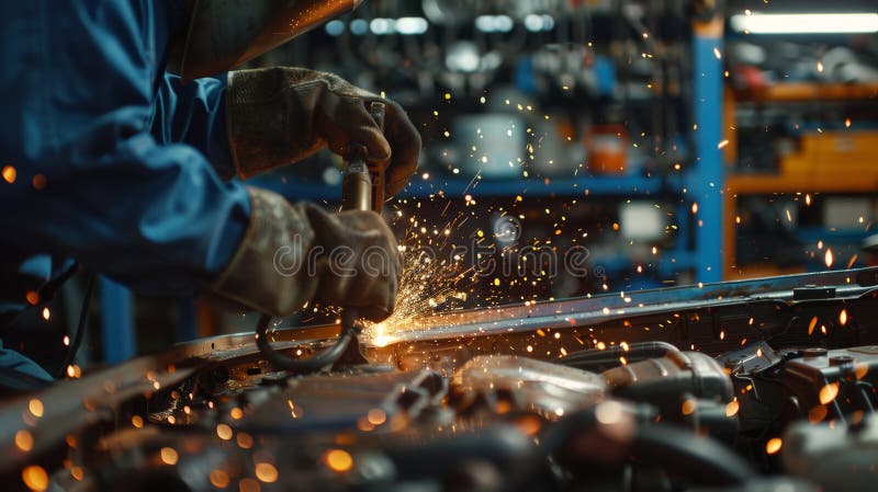 Welder Working on Car vector illustration