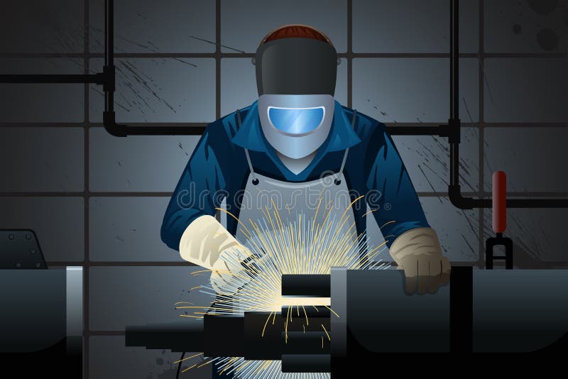 Welder working on a machine vector illustration