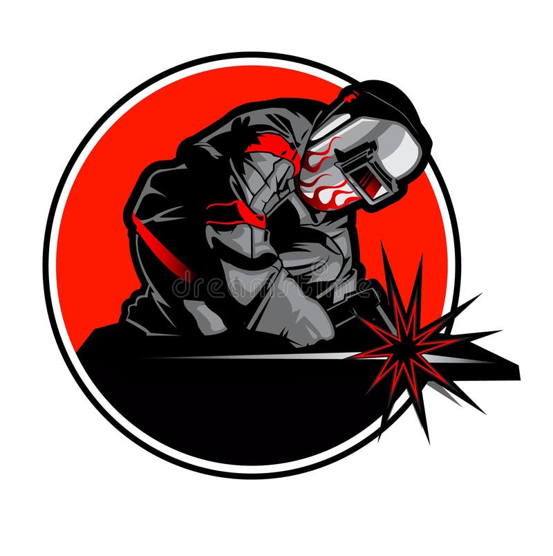 Welder Working in the Mask in the Weld Metal Sparks Stock Vector