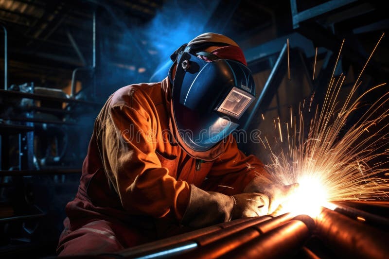 A welder working on a piece of metal. royalty free illustration