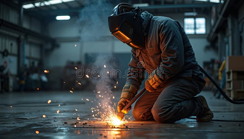 Welder working in workshop stock illustration