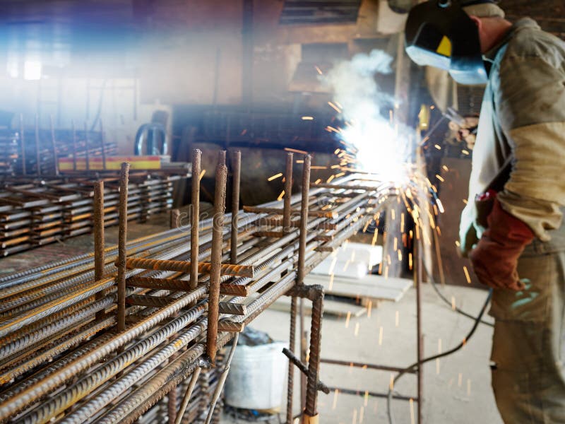 Iron rebar welding process stock image. Image of welding 238245643