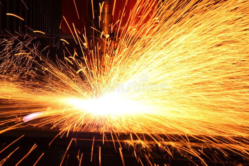 Welding with Sparks in the Factory. Stock Image Image of cutting, manufacturing 69336637
