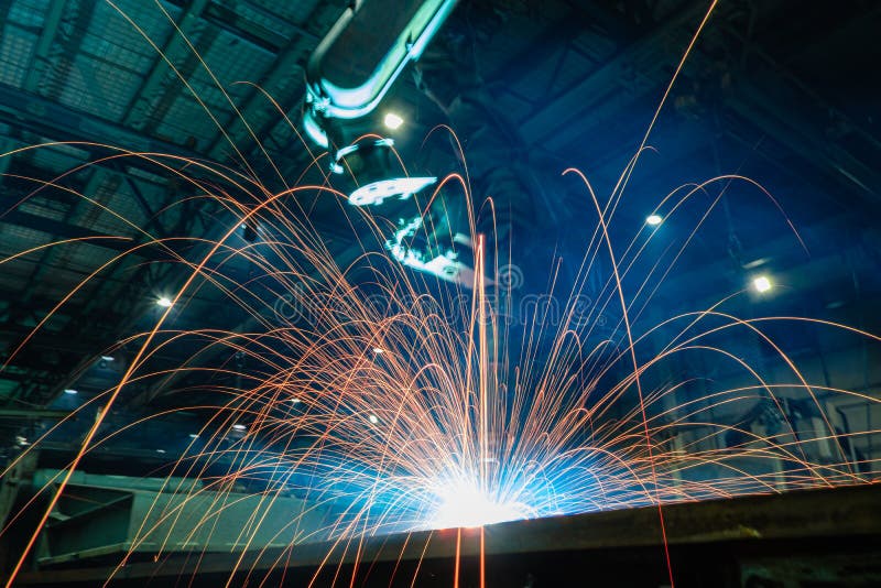 Welding Sparks from Robot in Manufacturing Stock Image Image of