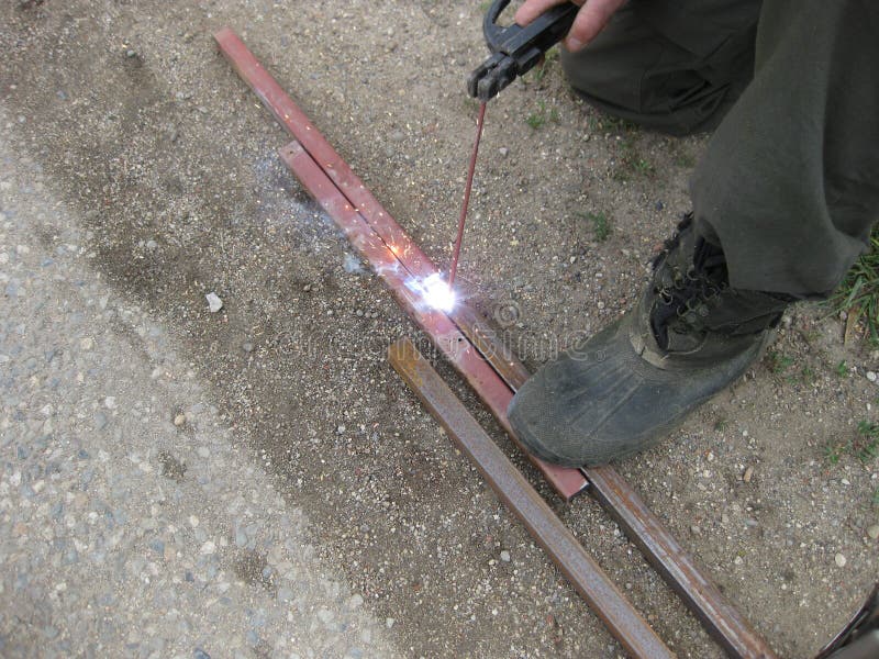 Welding of Steel Square Pipe Electric Welding Stock Image Image of
