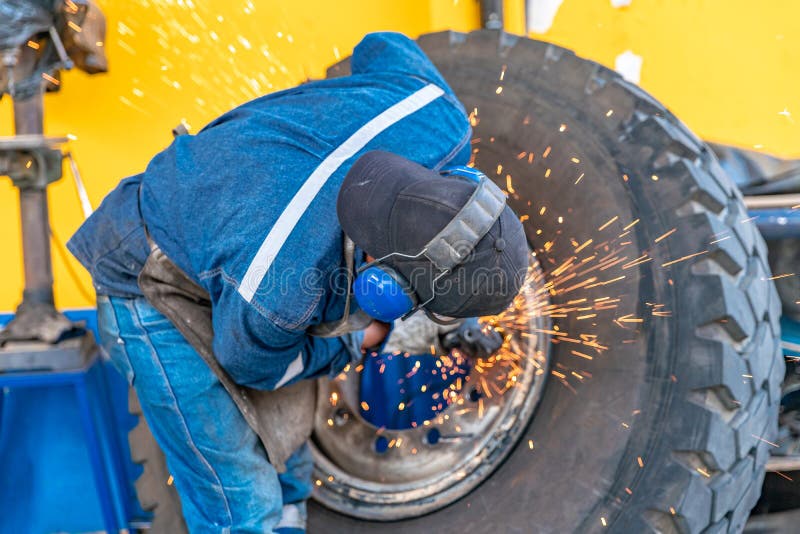 Welding of a Wheel Disc in a Car Service Stock Image Image of