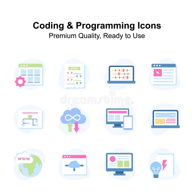 Well Designed Coding and Programming Icon Set, Ready for Premium Use ...