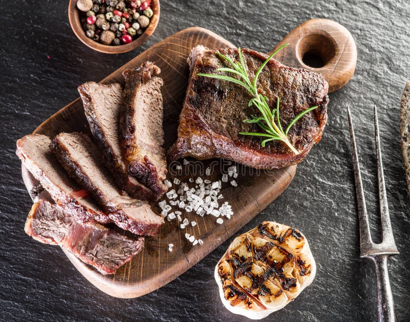 Welldone steak Ribeye stock image. Image of board, filet 167774103