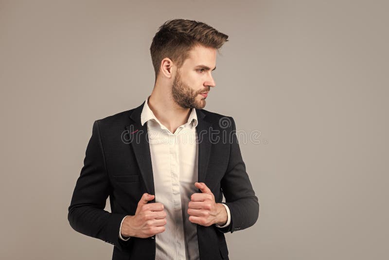 Well Groomed Hairstyle. Cool and Sexy. Male Beauty and Fashion Look. Formal  Office Costume for Bearded Guy Stock Photo - Image of confident, design:  241932786