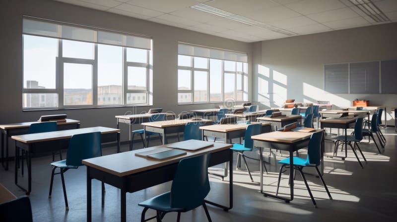 Well Organized Classroom With Rows Of Desks And Chairs Ai Generated Well Organized Classroom With Rows Of Desks And Chairs Ai Generated