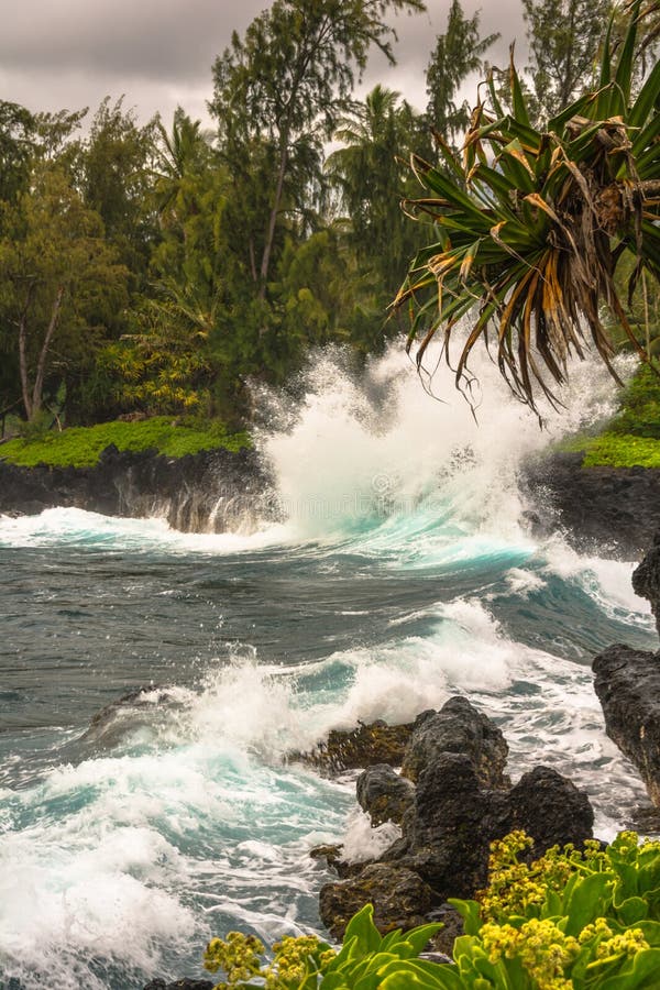 Wellen, die auf den Felsen, Maui, Hawaii zusammenstoßen lizenzfreies stockbild Wellen, die auf den Felsen, Maui, Hawaii zusammenstoßen lizenzfreies stockbild