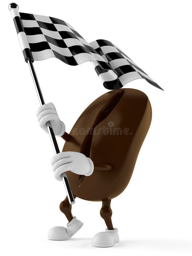 Wellenartig bewegende Flagge des Kaffeebohne-Charakters Renn vektor abbildung Wellenartig bewegende Flagge des Kaffeebohne-Charakters Renn vektor abbildung