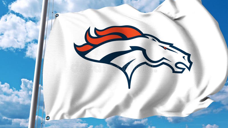 Waving flag with Denver Broncos professional team logo. Editorial 3D. Waving flag with Denver Broncos professional team logo. Editorial 3D