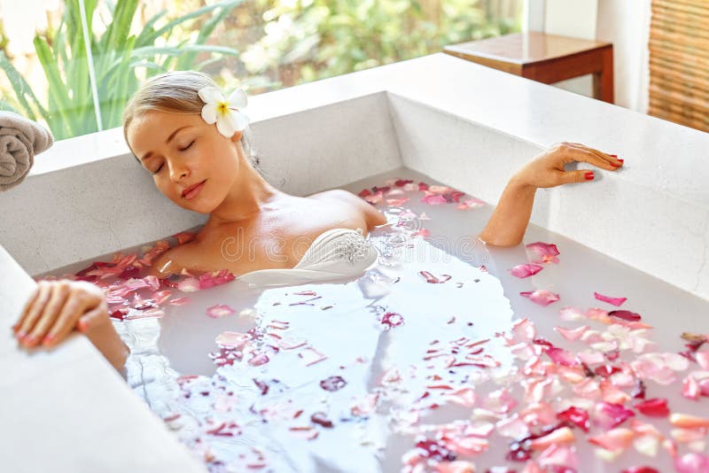 Wellness. Skin, Body Care Spa Therapy. Woman In Bath. Beauty stock photo Wellness. Skin, Body Care Spa Therapy. Woman In Bath. Beauty stock photo