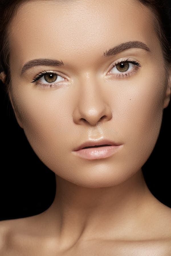 Close-up Beauty. Model Face with Tan & Clean Skin Stock Image - Image