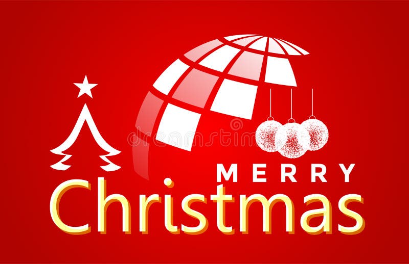 Welt der Kugel und der frohen Weihnachten und Gruß des Textentwurfs in der weißen farbigen Ikone auf abstraktem rotem Hintergrund stock abbildung Welt der Kugel und der frohen Weihnachten und Gruß des Textentwurfs in der weißen farbigen Ikone auf abstraktem rotem Hintergrund stock abbildung