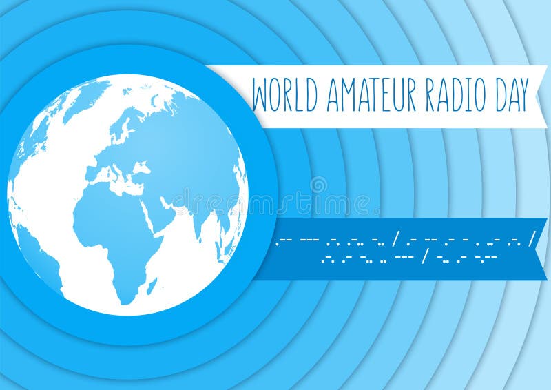 Weltamateurradiotag Blaue und weiße Vektorillustration mit einer Kugel und Radiowellen Set Zeichen, Zahlen und Interpunktion lizenzfreie abbildung Weltamateurradiotag Blaue und weiße Vektorillustration mit einer Kugel und Radiowellen Set Zeichen, Zahlen und Interpunktion lizenzfreie abbildung