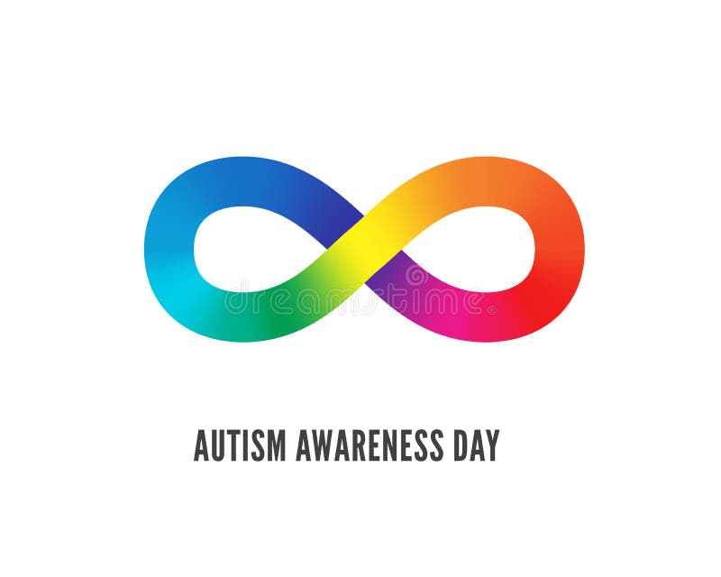 Autism awareness day symbol vector illustration. Charity foundation for children with brain development disability logotype design. Flamboyant infinity sign illustration with typography. Autism awareness day symbol vector illustration. Charity foundation for children with brain development disability logotype design. Flamboyant infinity sign illustration with typography