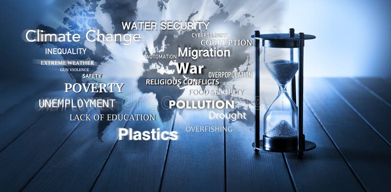 Weltglobale Problem-Frage-Zeit-Sanduhr stockfoto Weltglobale Problem-Frage-Zeit-Sanduhr stockfoto