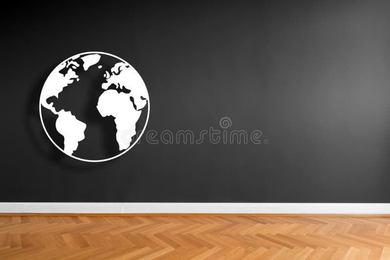 Weltillustration/Erdgraphik auf Wandhintergrund im leeren Raum stock abbildung Weltillustration/Erdgraphik auf Wandhintergrund im leeren Raum stock abbildung