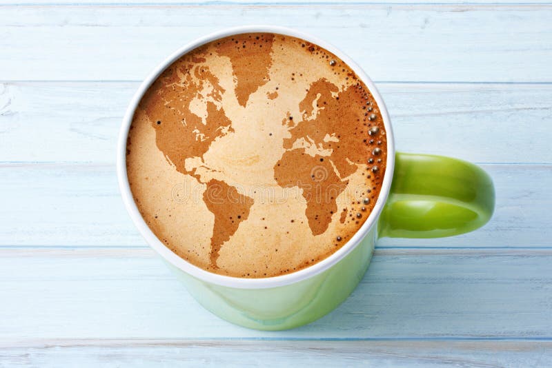 Weltkarte-Kaffeetasse-Hintergrund lizenzfreie stockbilder Weltkarte-Kaffeetasse-Hintergrund lizenzfreie stockbilder