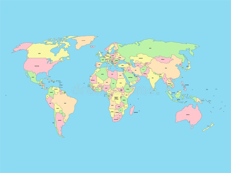 Weltkarte Mit Namen Von Souveränen Ländern Und Von Größeren Abhängigen