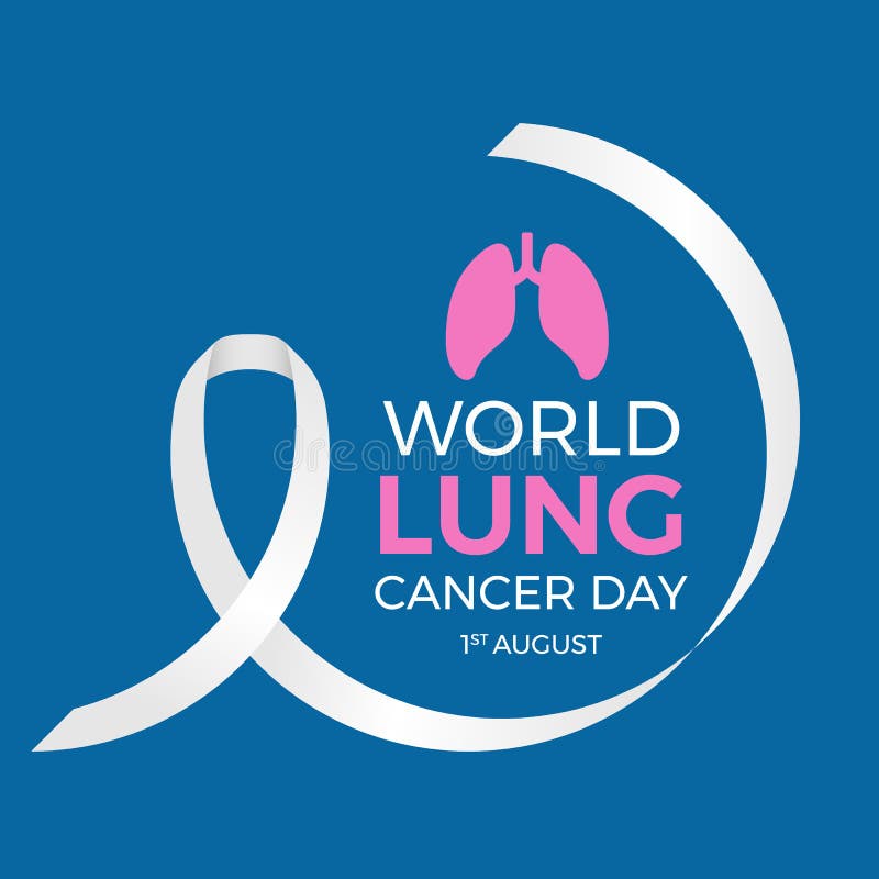 Weltlungenkrebs-Tagesfahne mit Lungenzeichen anf Band des Kreises weißem auf blauem Hintergrundvektorentwurf