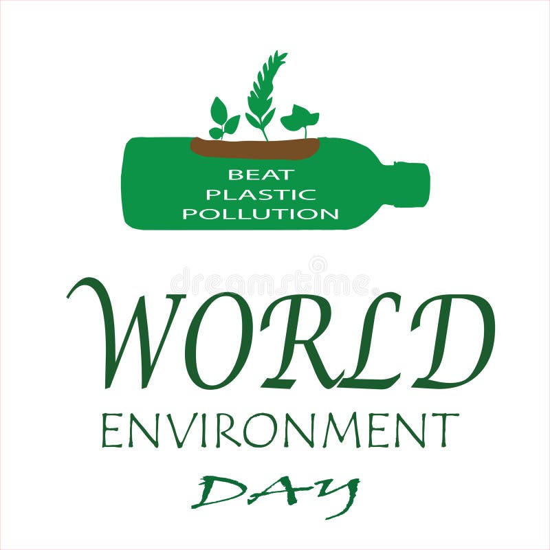 Weltumwelttag 5. Juni Beat Plastic Pollution Concept with Green Plastic Bottle and Plant EPS Editable File. vektor abbildung