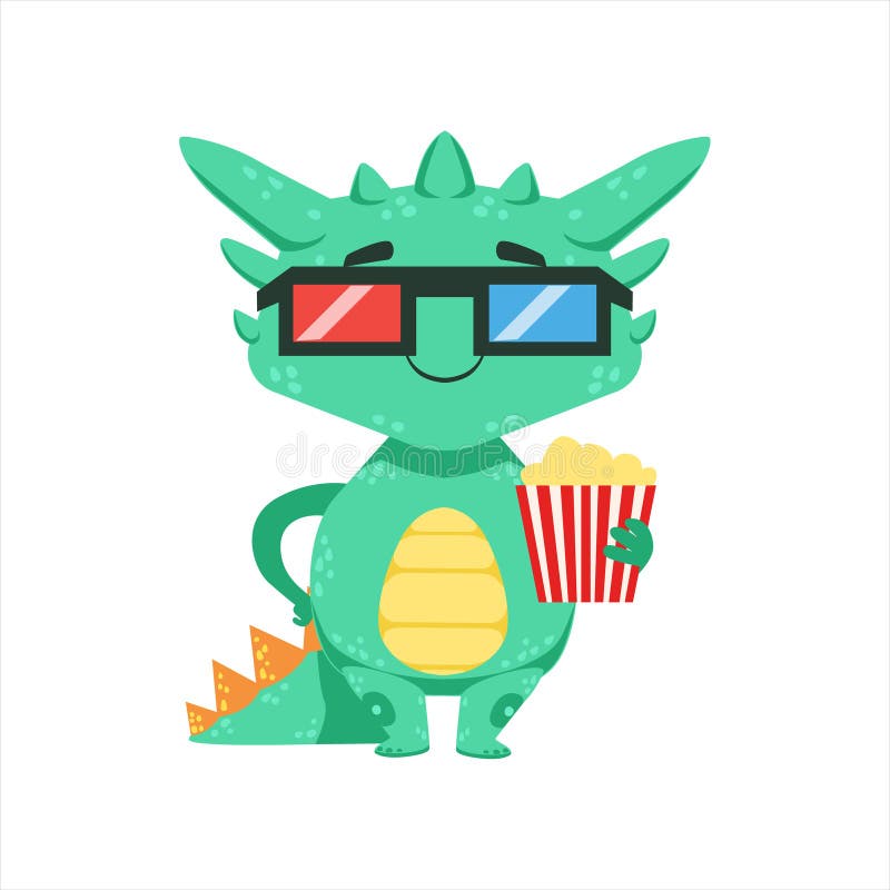 Wenig Glas-Zeichentrickfilm-Figur Emoji-Illustration Anime-Art-Baby-Dragon In Movie Theatre Ins 3D vektor abbildung Wenig Glas-Zeichentrickfilm-Figur Emoji-Illustration Anime-Art-Baby-Dragon In Movie Theatre Ins 3D vektor abbildung